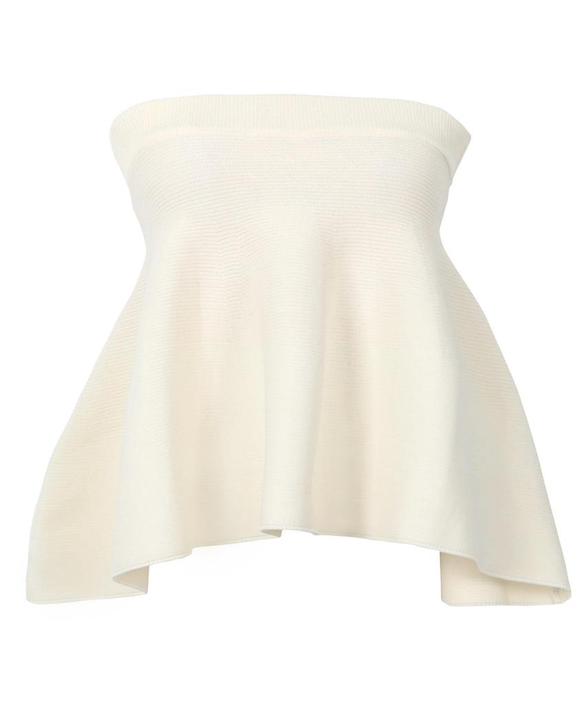 Kobe Lettuce Peplum Strapless Layered Top for Summer and Spring Size Ivory Women's Off-the-Shoulder [C7376] M,