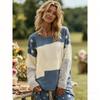 Fashion Splicing Colors Flower Print Women's T-shirt Pullover Europe America Women Long Sleeve Clothing Outdoor Casual Tees Top