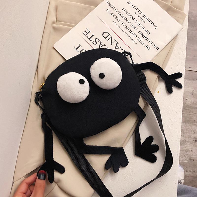 Big Eyes Canvas Girls Shoulder Bag Cute Black Briquettes Messenger Bag