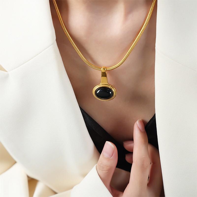 Choker Necklace Snake Chain Glass Pendant 18k Gold Plated Stainless Steel Jewelry Women