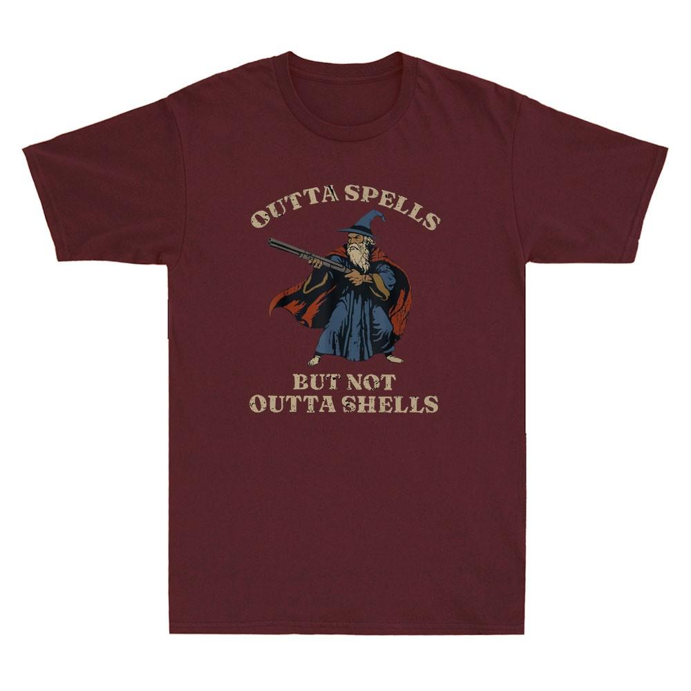 Outta Spells But Not Outta Shells Funny Wizard Fantasy Meme Retro Unisexs Tshirt