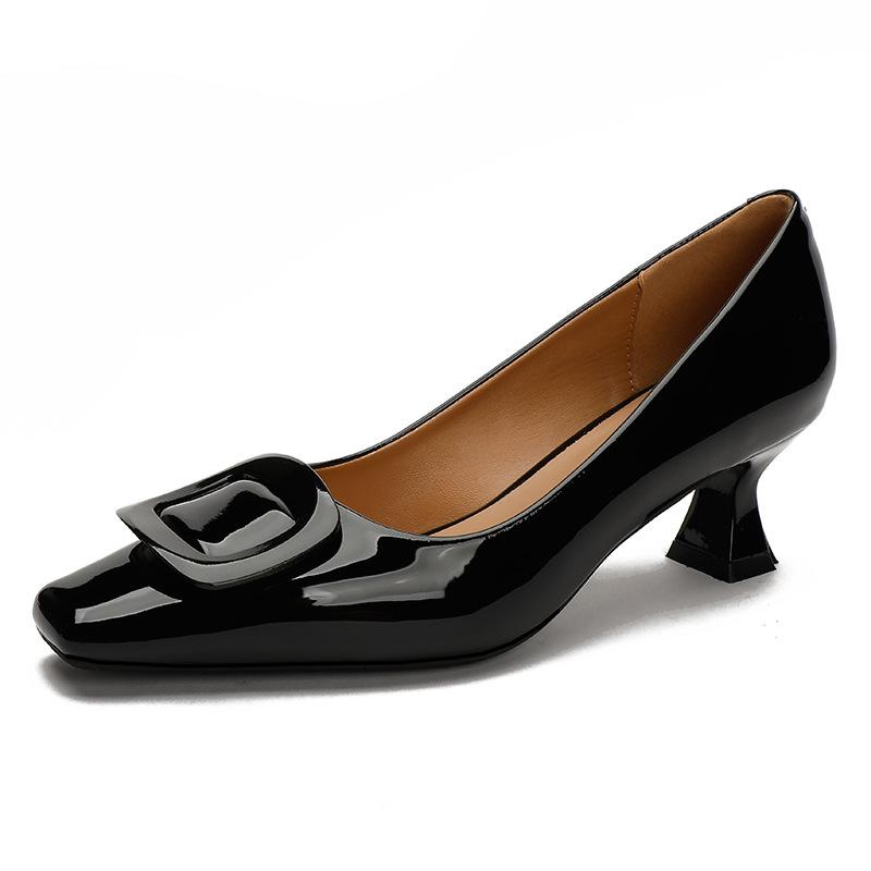 High Heels Women's Thin Heels 2025 New Red Wedding Shoes Patent Leather Gentle Shoes Square Buckle French Niche Square Head Single Shoes