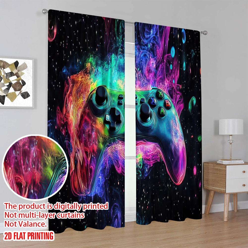2D flat printing 2Pcs Curtain Gaming Room Curtains Gamer Game Windows Drapes Colorful Galaxy Nebula Window Suitable For Living