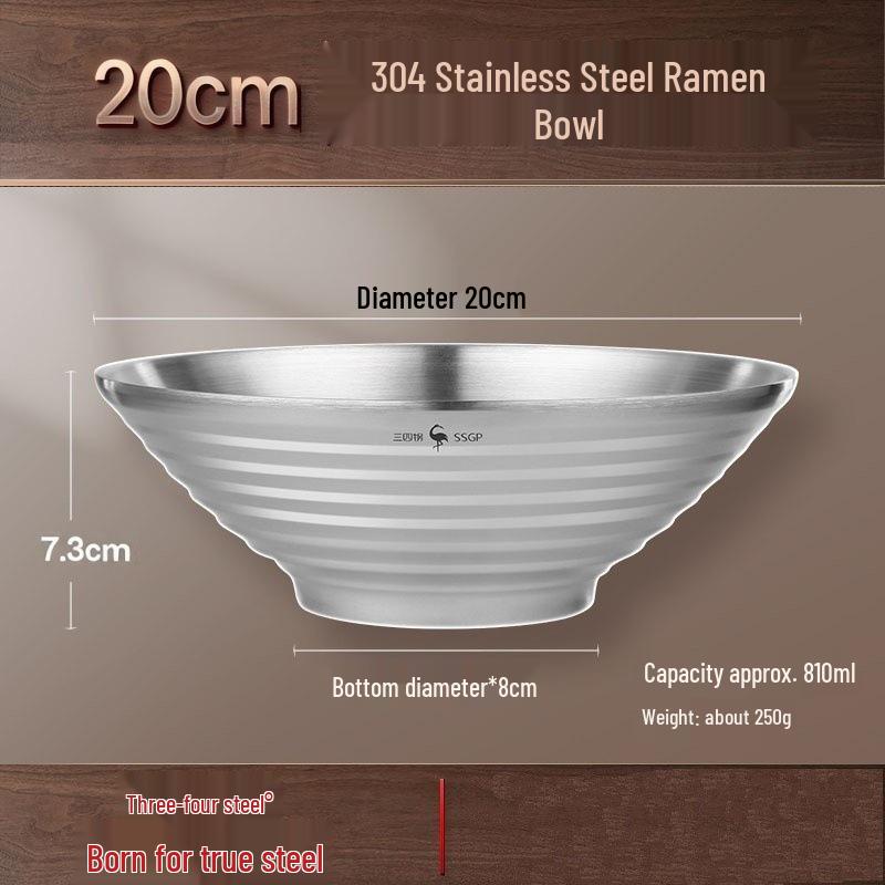 SSGP 304 Stainless Steel Ramen, Rice, and Soup Bowl - Japanese Anti-Scald, Commercial-Grade