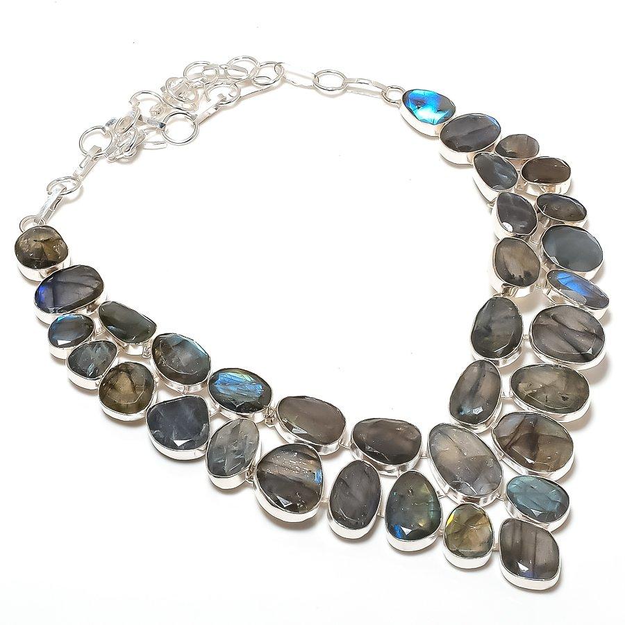 

Натуральный Лабрадорит Драгоценный Камень 925 Стерлинговое Серебро Ювелирное Изделие Ожерелье 18 b9R82