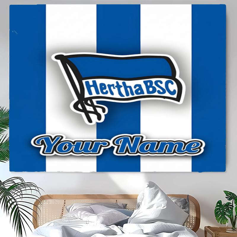 Hertha BSC Tapestry with Custom Name Wall Hanging Room Background Cloth Home Decor Beach Mat Yoga Mat Sofa Bed Sheet