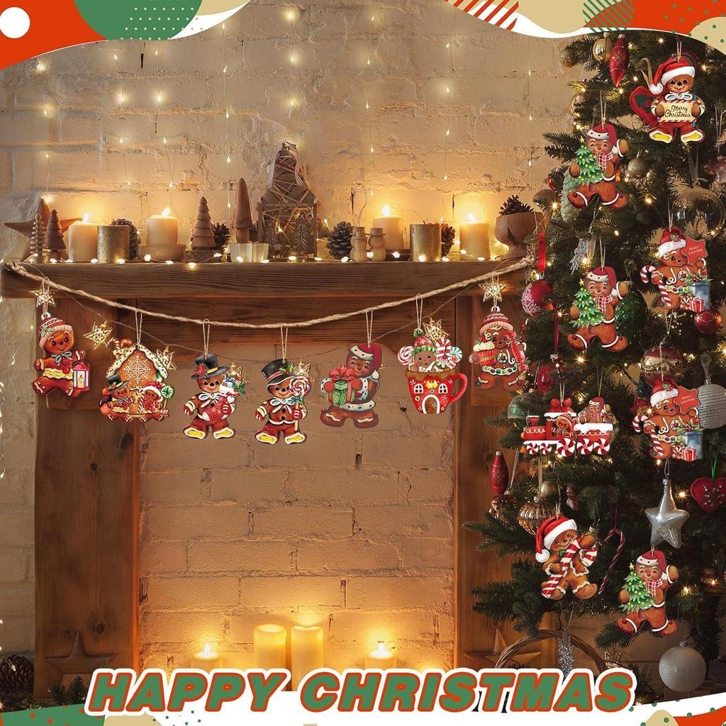 16Pcs Christmas Decorations, Gingerbread House Ornaments, Festive Tree Hanging Decor for Holiday Party, Classroom and Office, Family Activity