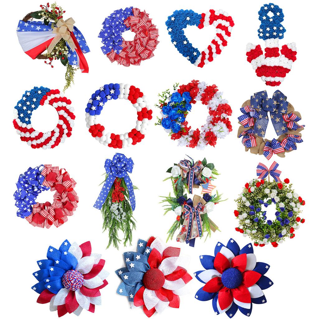 Creative Independence Day Atmosphere Wreath Door Hanging Outdoor Courtyard Decoration Vine Circle Festival Party Wall Hanging