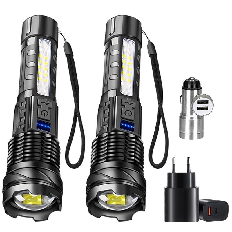 High Power LED Flashlight 18650 Built-in Battery Type-c Rechargeable Strong Light Tactical Torch Outdoor Camping Hiking Lamp