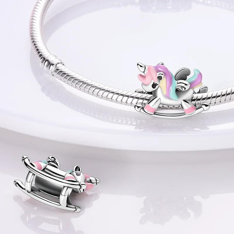 Charms Copper Plated Dreamy Unicorn Rocking Chair Pendants Fit Original Bracelet Beads Women Jewellery Making Diy