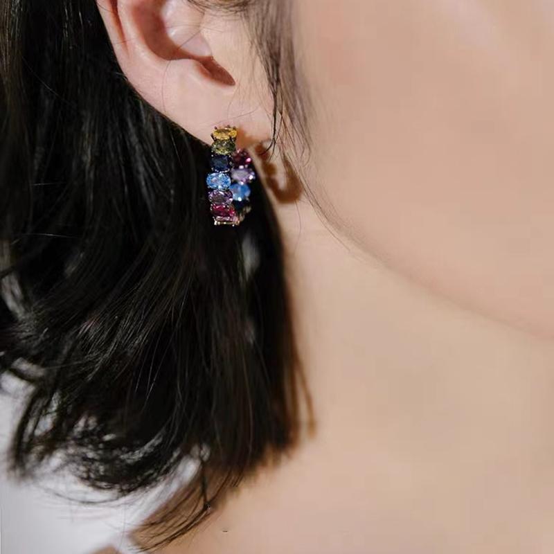 1 Pcs Luxury Vintage Black Gun Crystal Zircon Earrings Women's Delicate Accessories YSX