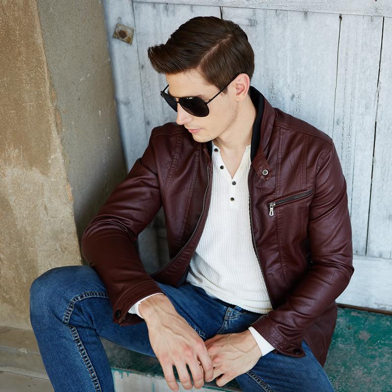 New Fashion Men's Leather Clothing Slim Fit  Handsome  Windproof  Waterproof  Casual Standing Collar PU Leather Jacket