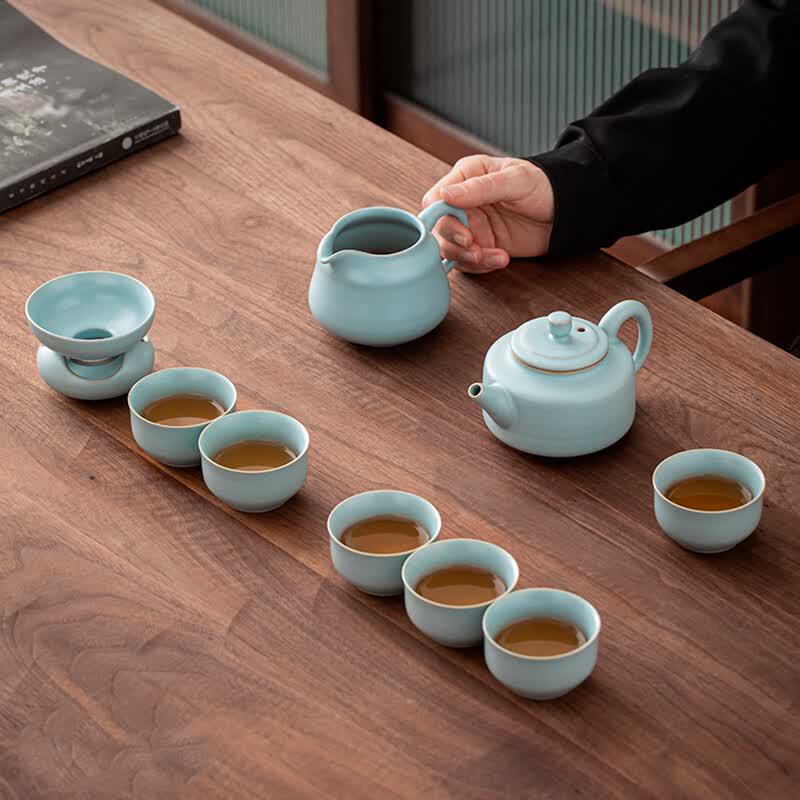 Su s Ru Kiln 10-Piece Gongfu Tea Set with Zhongde Pot