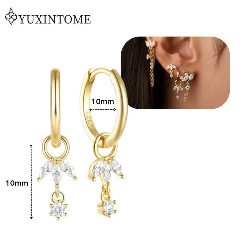 Dames 925 Zilveren Oorstekers Kristal Zirconia Waterdruppels Stud Hoops Goud Huggie Oorbellen Premium Luxe Feest Sieraden