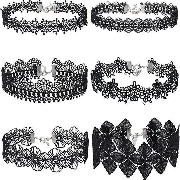 

Versatile Black Lace Choker Necklace Set: Six-Piece Women s Clavicle Chains