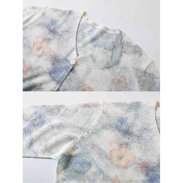 Womens Floral Print Long Sleeve Knit Sweater Top V-Neck Knitted Cardigan Casual Style Jacket Anti-Darkness