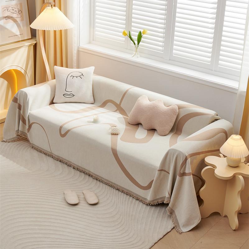 Nordic Minimalist Sofa Towel Full Coverage Anti Cat Scratching Couch Protector Cover Living Room Decoration Warm Tassel Blanket