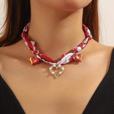 1pc Colorful Scarf with Leopard Print, Striped, Polka Dot Pattern, Decorated with Cherry, Pearl, Golden Pendant Necklace Choker,