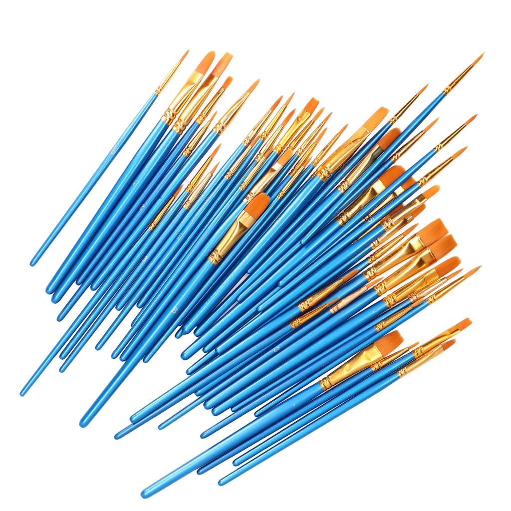 50Pcs Paint Brush Set Nylon Bristles Multiple Models Strong Adsorption Art Paint Brush Set for Watercolor Oil Painting