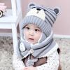 Winter Kids Baby Girls Boys Cartoon Bear Stripe Knit Hat Cap Woolen Yarn Scarf  Hat Keep Warm Set For Outdoor
