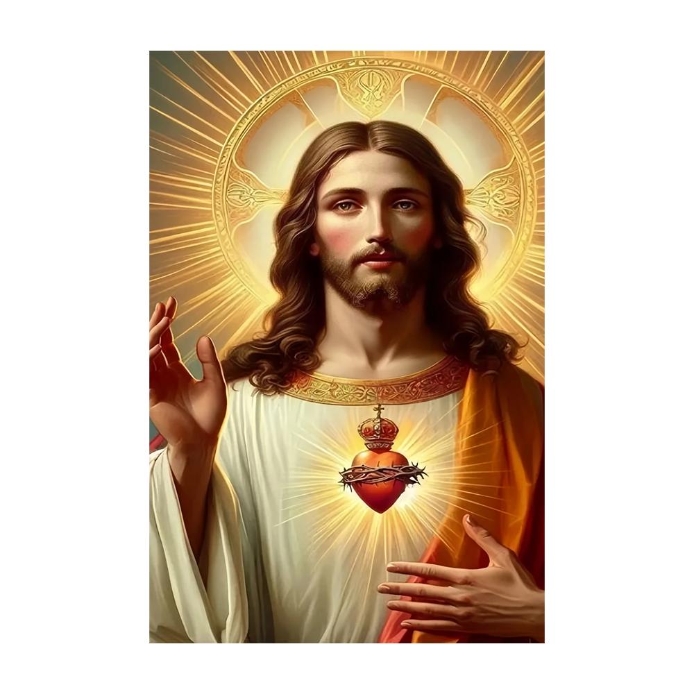 ציור קנבס דתי נוצרי של ישו ומרים הבתולה, לב קדוש, פוסטר אמנותי של ישו הילד הקדוש הקתולי, עיצוב בית נוצרי