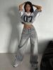 Fashion Vintage Denim Jeans Women Spring New Style Draped Straight Leg Loose High Waist Wide Leg Casual Pants