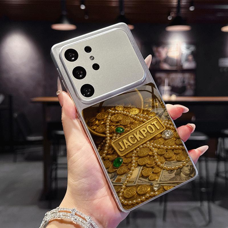 Stylish Wealth 888 Explosion Golden Pattern Orange Glass Phone Case for Samsung Galaxy S26 S25 Ultra S24 S23Plus S22 S21FE Cover