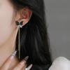 Elegant Black Butterfly Rhinestone Tassel Earrings - Versatile Two-Way Wear Trendy Accessories