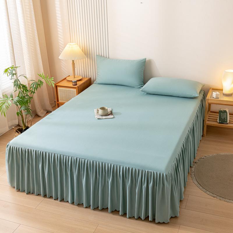 Korean Skin-Friendly Bed Skirt: Brushed Solid Color, Four Seasons, Anti-Pill, Fade & Shrink Resistant