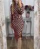 Europäisch-Amerikanisches Mode-Print-Kleid mit Schlitz und Rundhalsausschnitt, Langarm, für Damen - Herbst/Winter Kollektion