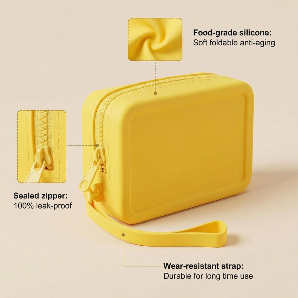 Wear Resistant Silicone Travel Cosmetic Bag Easy Clean Pouch Toiletries Daily Travel Use Gift For Women Makeup Lovers Travelers