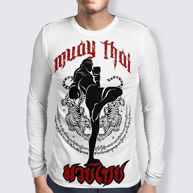 Spring and Autumn Round Neck Muay Thai Graphic 3D Printed Top Fashionable Casual Long Sleeved Men's T-shirts