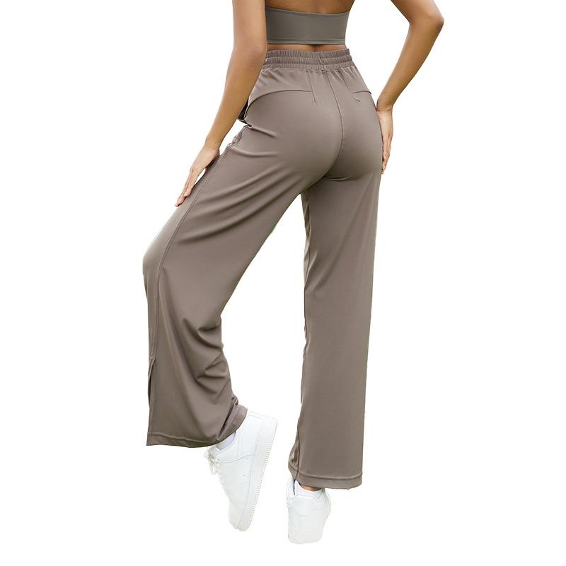 Sweatpants 7A Antibacterial Yoga Trousers High Waist Wide Leg Trousers Side Split Ends Women's Summer Loose Straight Pants Casual Wear