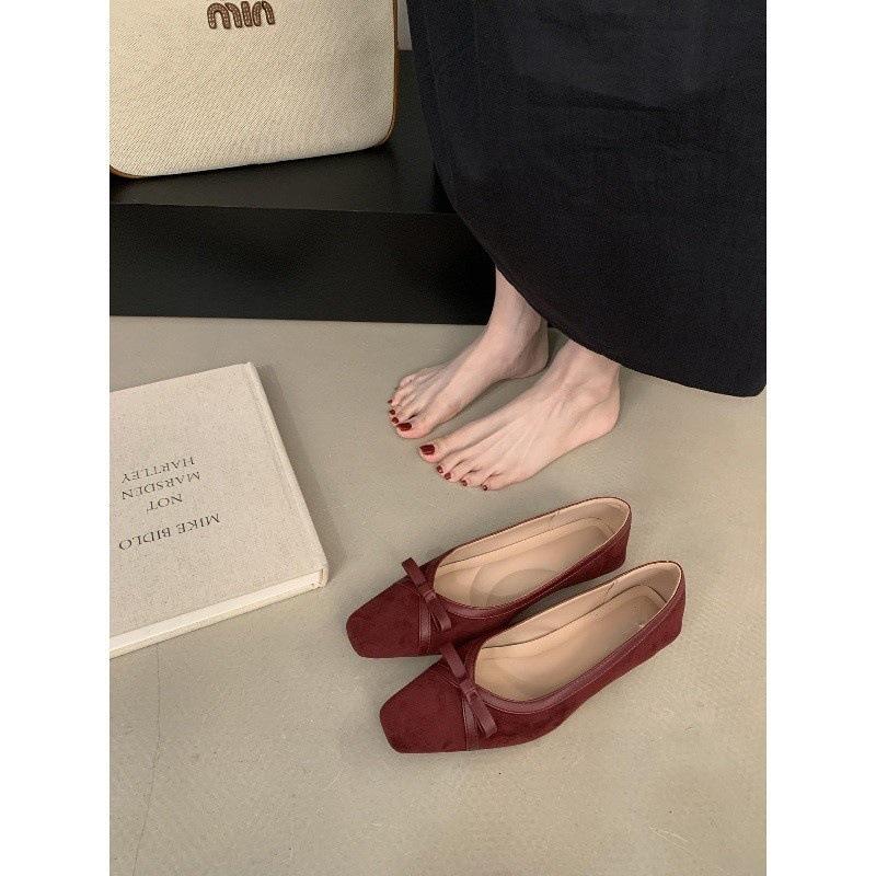 Retro square head single shoes women's bow Mary Jane shoes flat soft sister small leather shoes fairy wind ladyshoes