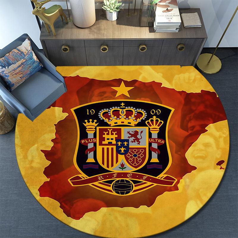 Spain football logo Round Rug, Non Slip Washable Circular Carpet For Living Room Bedroom Playroom, Sports Fan Decor, Holiday Birthday Gift