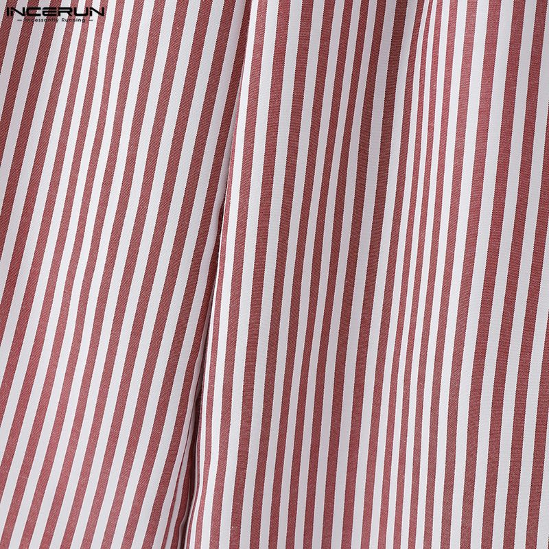 INCERUN Men Elastic Waist Casual Loose Striped Wide Leg Trousers Long Palazzo Pants