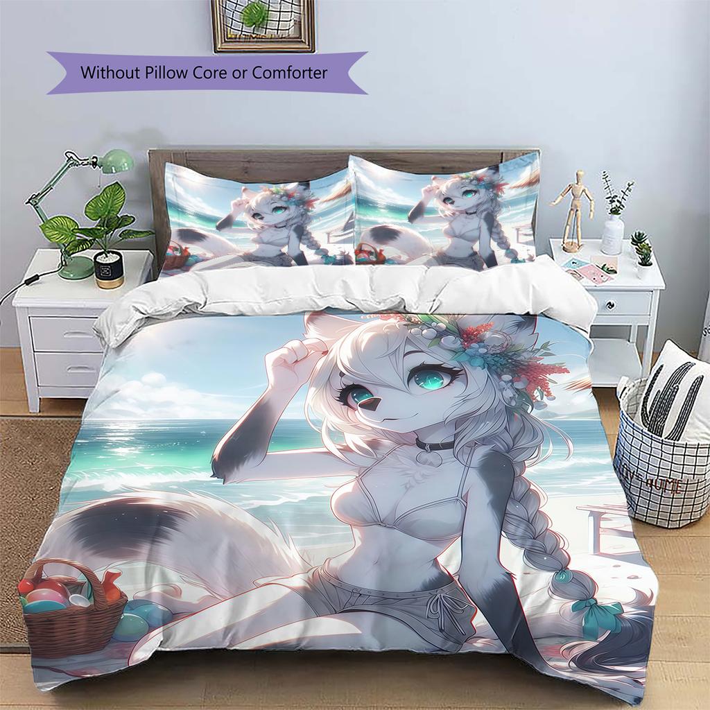 Sada povlečení s anime vzorem, přikrývka a povlak na polštář, bytová dekorace, dárek k narozeninám (1 * povlak na peřinu + 2 * povlak na polštář, bez jádra)