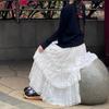 Women's Spring Balletcore Sweet White Lace-Trimmed Chiffon Tiered Puffy Maxi Skirt - High-Waist Tutu Style Half Skirt