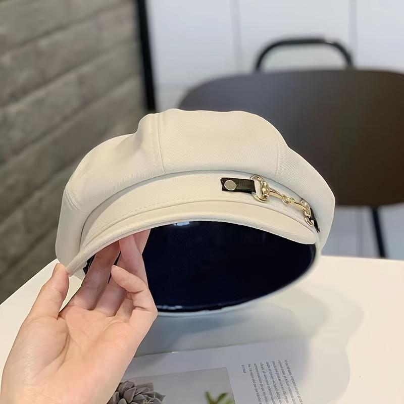 1pc Easter Holiday Beret with Metallic Belt Buckle Lightweight Woven Inelastic Adjustable Drawstring Closure Fashionable All-Match Cap