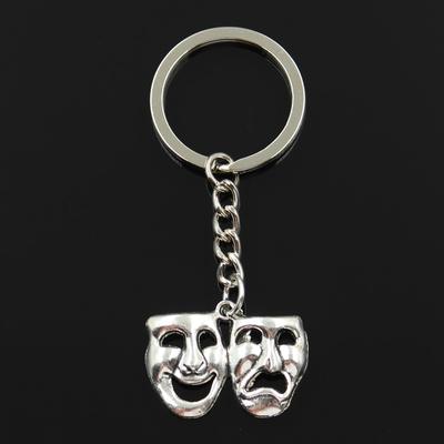 Moda 30mm Anahtarlık Metal Anahtarlık Anahtarlık Takı Antik Bronz Gümüş Renk Kaplama Komedi Trajedi Maskeleri 31x23mm Kolye