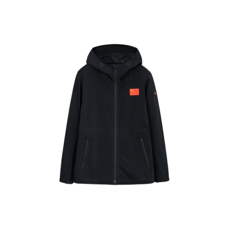 Anta National Team Tech Solid Color Zip Hooded Windbreaker Jacket Men Jackets Black 152310719-2