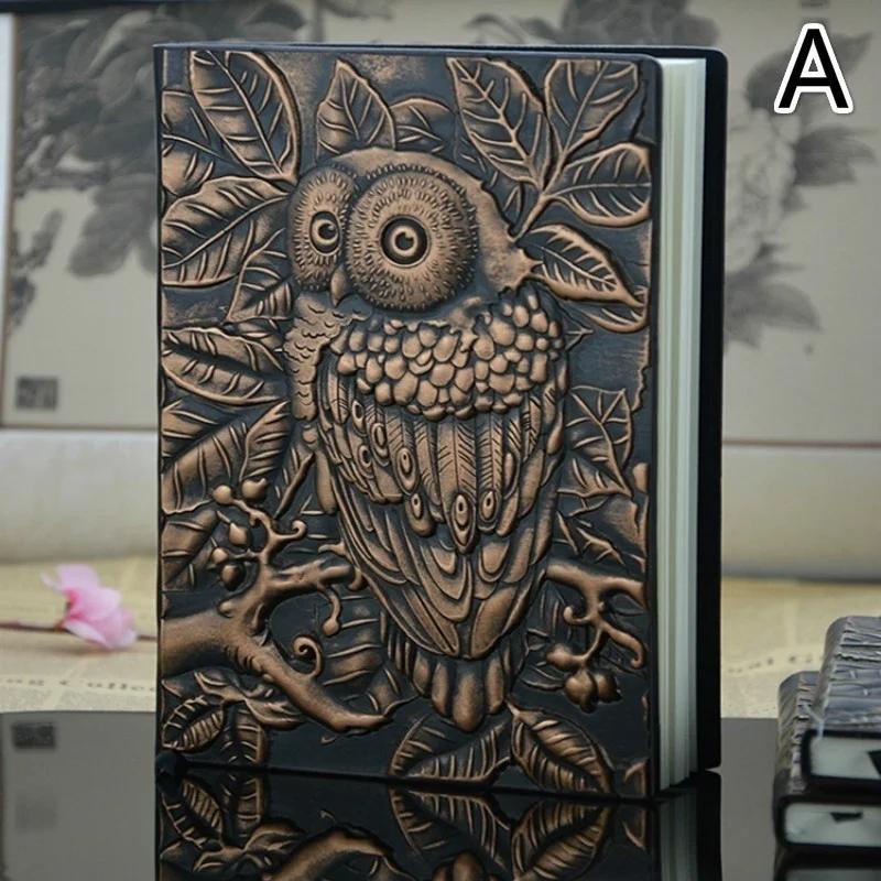 1 Pcs Notebook 3D Owl Printing Vintage Embossed Leather Travel Diary A5-notebook Stationery Gift Notepad Office School Supplies