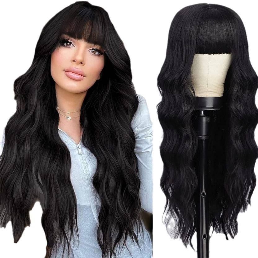 Wig Hair Wig Female Long Curly Hair Big Waves Qi Bangs Black Mechanism Chemical Fiber Headgear Wigs
