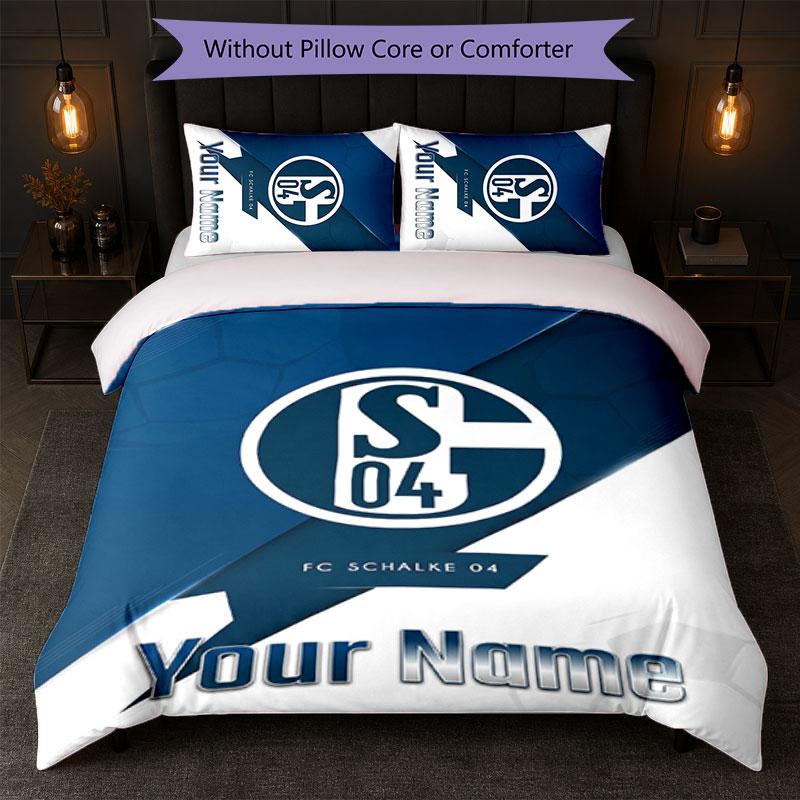 Schalke 04 FC Bettwäsche-Set mit individuellem Namenstext 1 Bettbezug + 2 Kissenbezüge Fußball-Logo Personalisierte Geschenkidee für besondere Anlässe Schlafzimmerdekoration