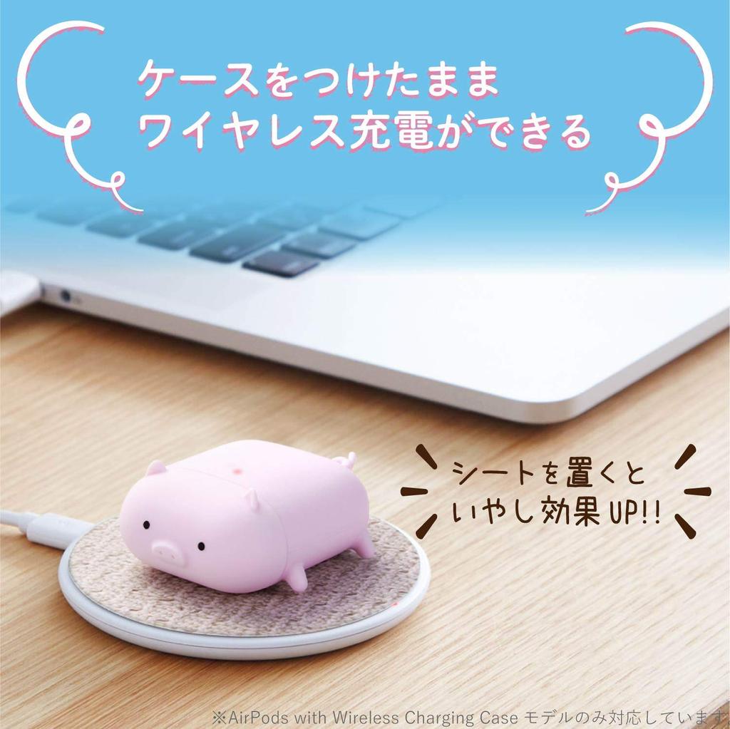 Elecom AirPods Case, Silicone Case, Wireless Charging Compatible, Animal Design, with Connector Cap, Pig Design (Ava-APSCANPIG)