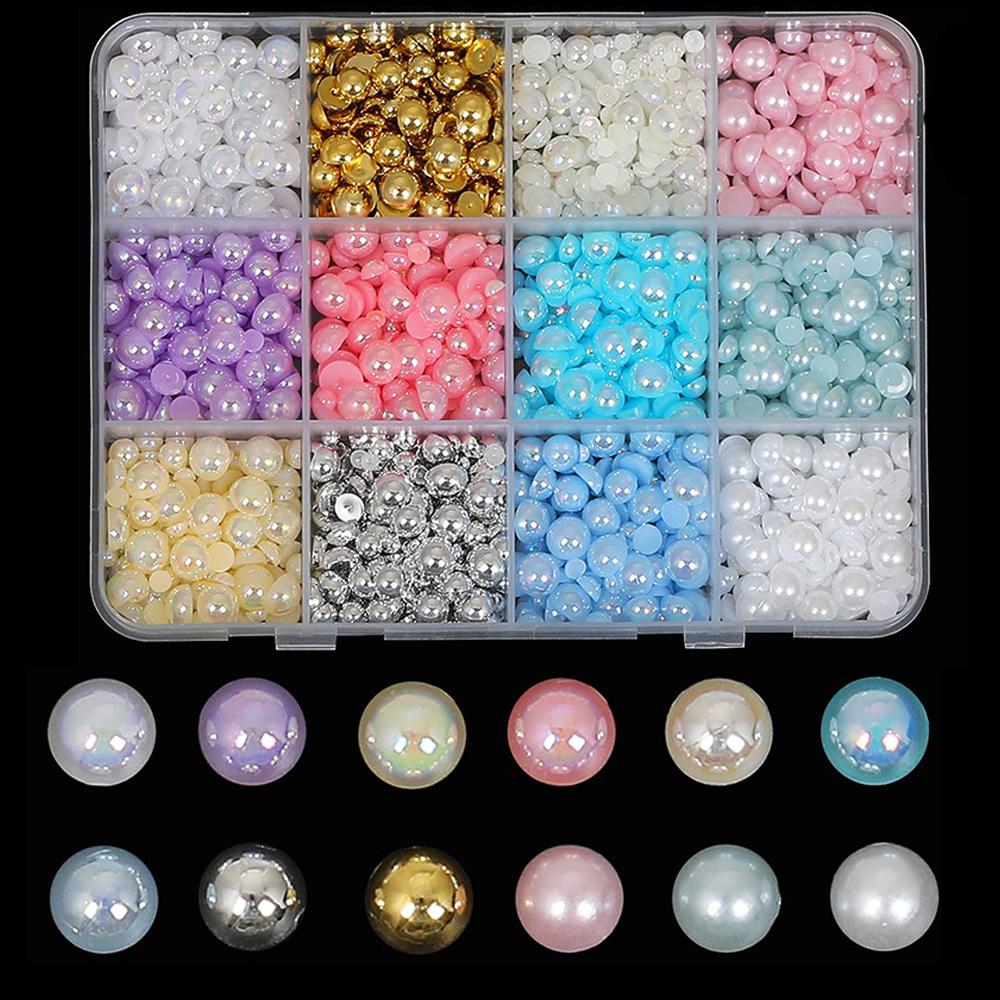 12Grids/Box Mixed Resin Bowknot Nail Charms 3D Colorful Bow Kawaii Rhinestone Nail Art Decorations DIY Manicure Parts Pen Tweeze