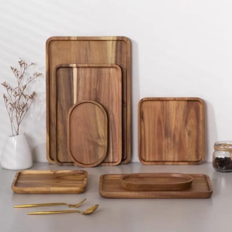 Acacia Wood Tray Coffee Tray Rectangular Plate Fruit Snacks Food Storage Trays Dessert Candy Gongfu Tea Tray Kitchen Accessories
