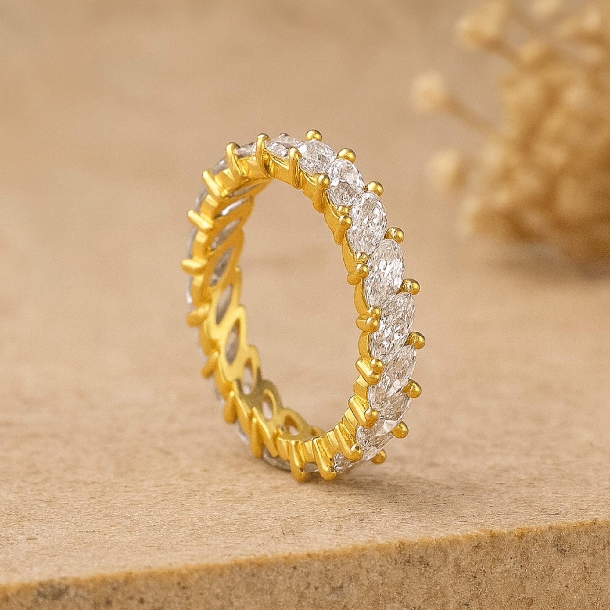 

Кольцо-дорожка из кубического циркония огранки «маркиза» – Позолоченное серебро 925 пробы – Женское обручальное кольцо на годовщину Q розовый