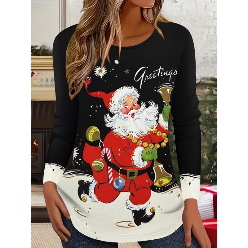 Fashion 3D Print Snowman Christmas Theme O-Neck Long Sleeve T-Shirts Womens Clothing Casual Y2K Clothes Harajuku Female Clothing