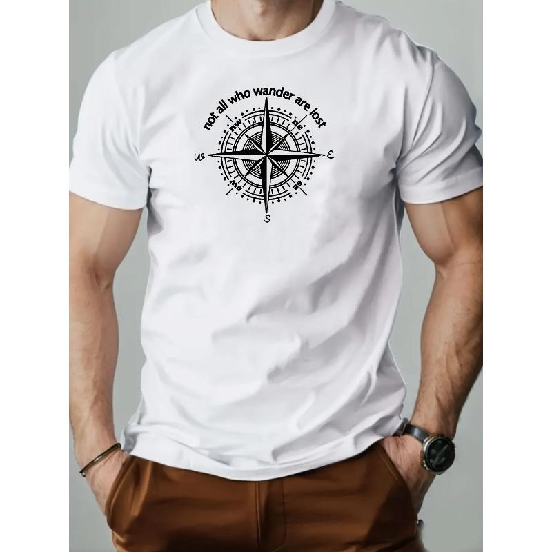 Men's Summer 100% Cotton Fashionable Casual Loose Large Size Coffee and Heartbeat Pattern Printed Round Neck Short Sleeve T-shirt
